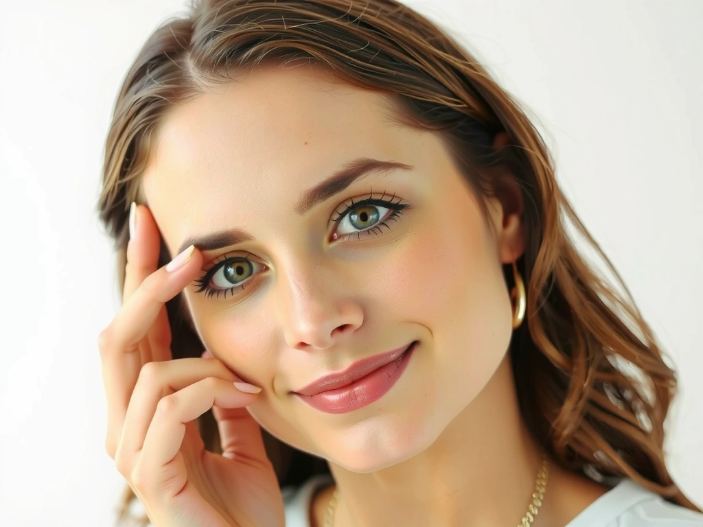 Μια γυναίκα με υγιές, λαμπερό δέρμα, αγγίζοντας απαλά το πρόσωπό της, με ένα απαλό, θολό φόντο που υποδηλώνει φροντίδα και ευεξία. Χωρίς κείμενο.