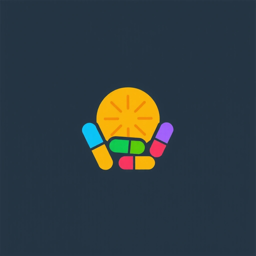 Εικονίδιο που αντιπροσωπεύει βιταμίνες, ίσως μια ποικιλία από χάπια συμπληρωμάτων ή ένα πολύχρωμο φρούτο.